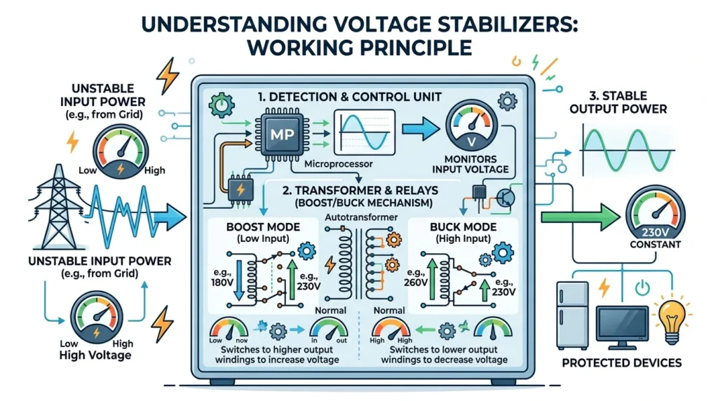 Diagram showing unstable vs stable electrical current